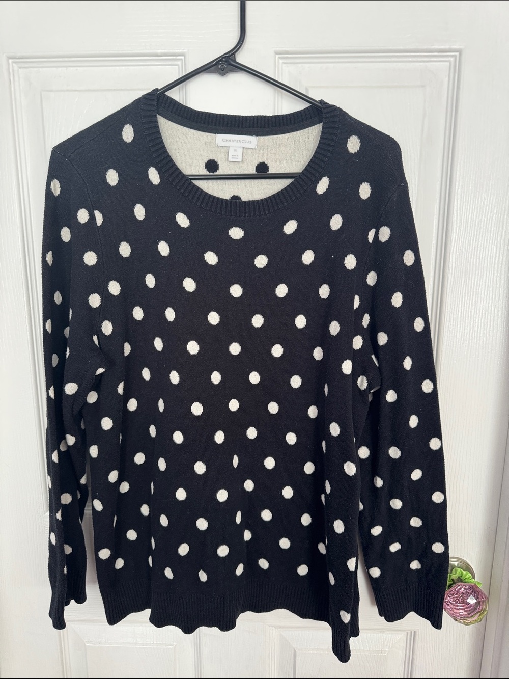 Charter Club Black & White Polka Dot Crewneck Sweater
